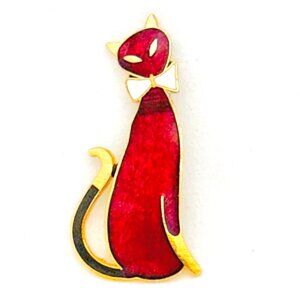 Vintage Enameled Cat Brooch